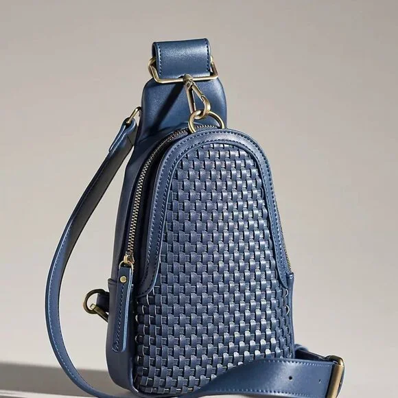 New NWT Anthropologie Urban Outfitters Liberty Sling Bag Blue Vegan Leather - Picture 1 of 6